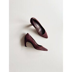 NWD EVERLANE The Banana Heel Maroon Red Suede Leather Pointed Toe Pumps, Size 6